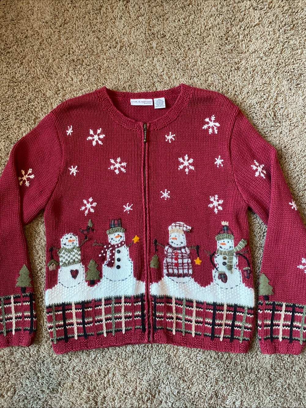Croft & Barrow Cardigan Sweater Petite PS Full Zip Red Granny 90s Y2K Christmas